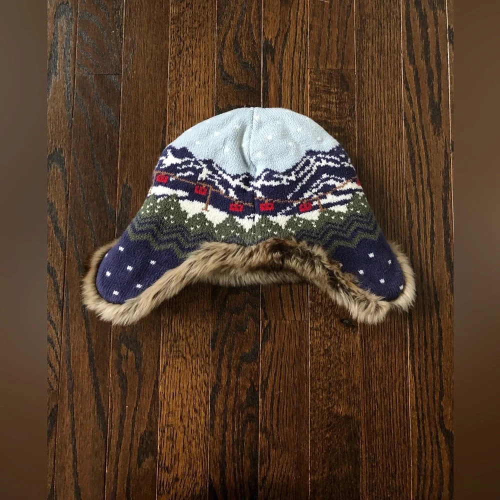 Hanna Andersson Boys L Fair Isle Apres Ski Knit Cotton Trapper Winter Hat - EUC!